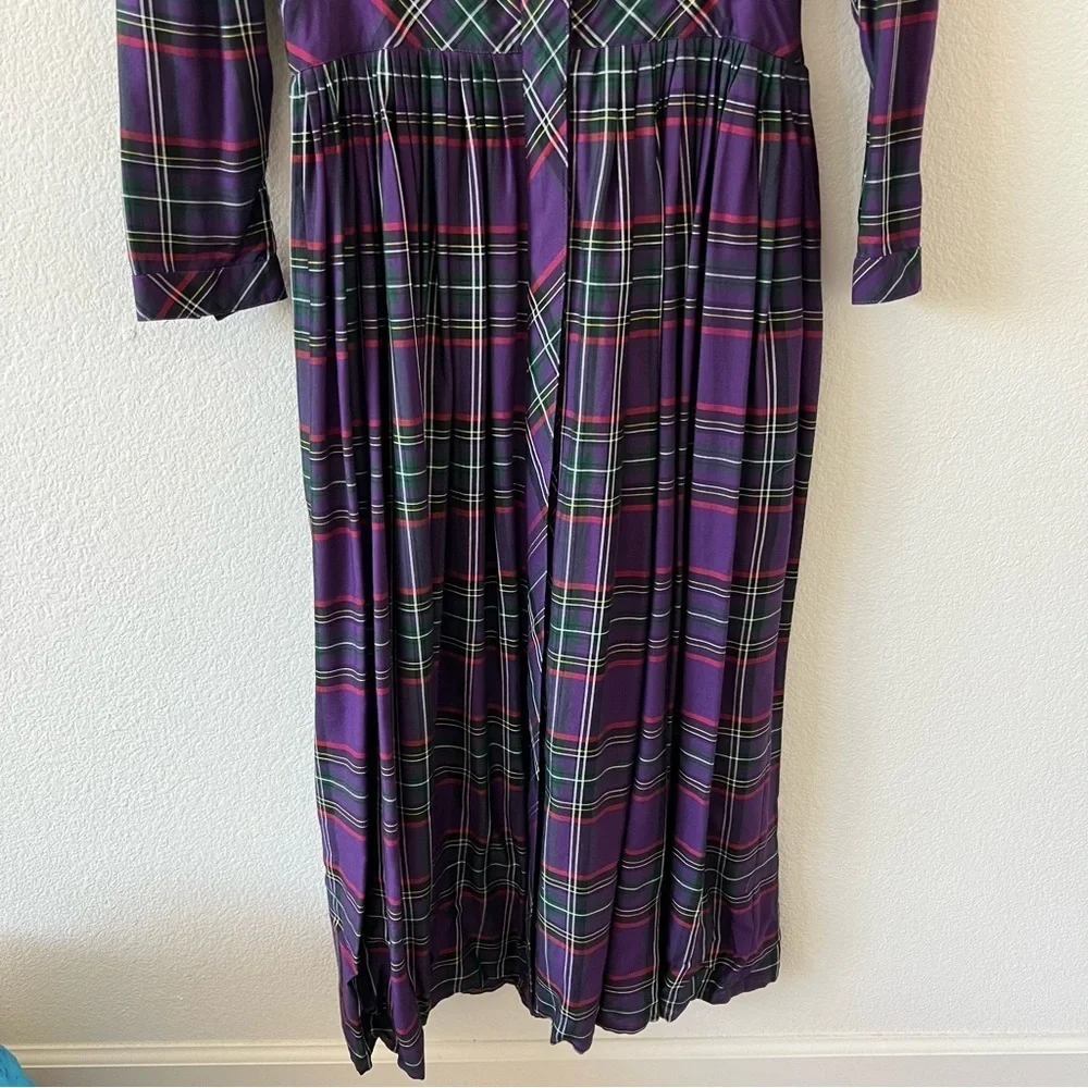 Vintage 80s Eileen West Purple Tartan Plaid Pleated Maxi Dress NWOT Small - Picture 7 of 16